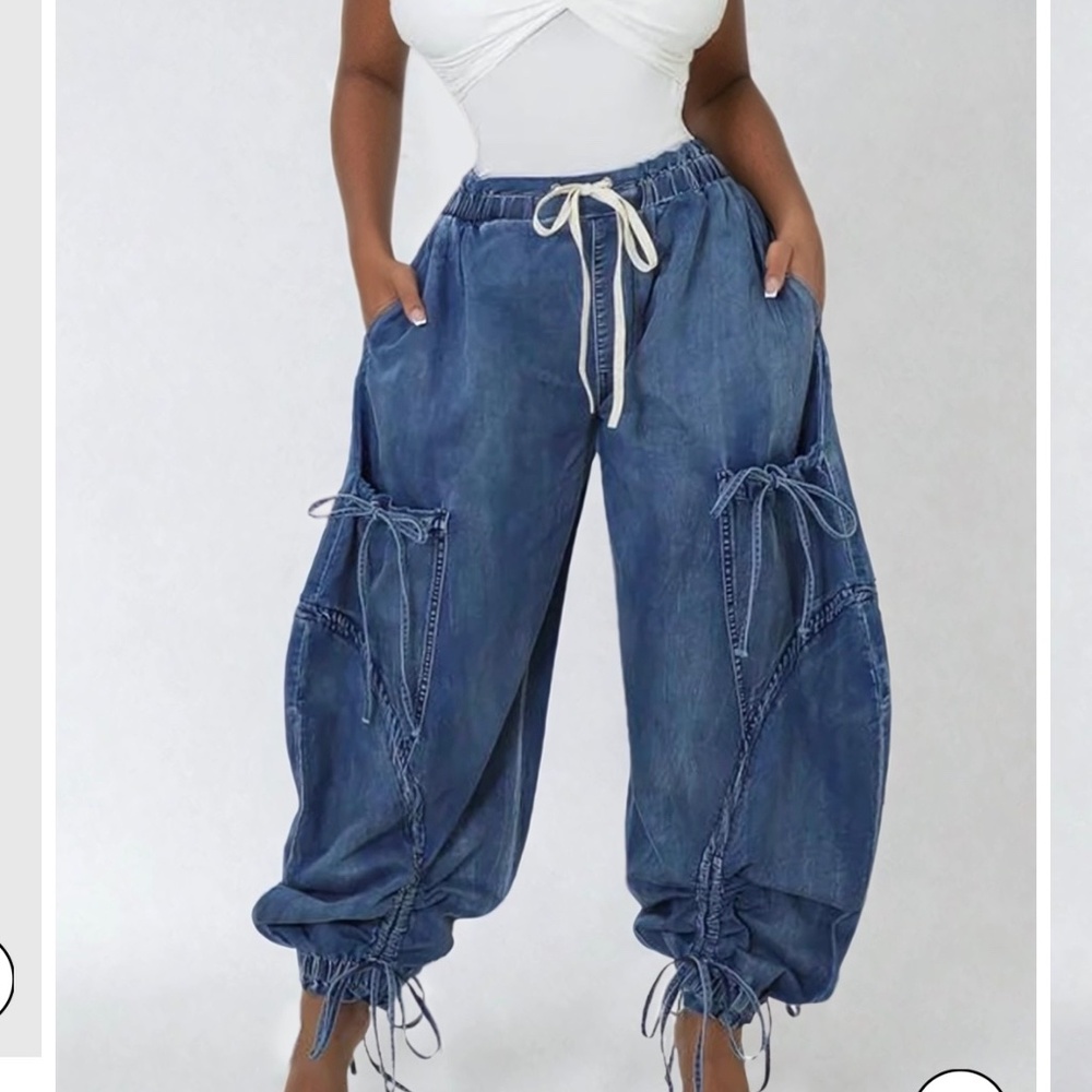 NWOT! INNOVARE DENIM Astrid Drawstring Lace Up Blue Jeans Size XL